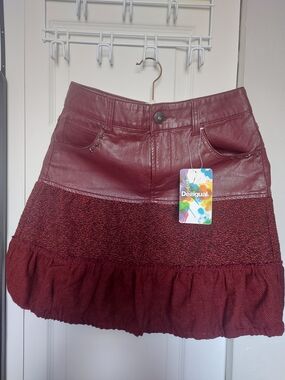 Desigual Women's Burgundy Mixed-Media Mini Skirt